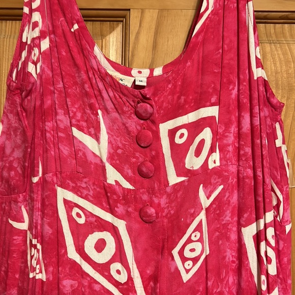 Women’s High Waist Button Front Maxi Dress Pink with Geometric Shapes Size M - Picture 2 of 3